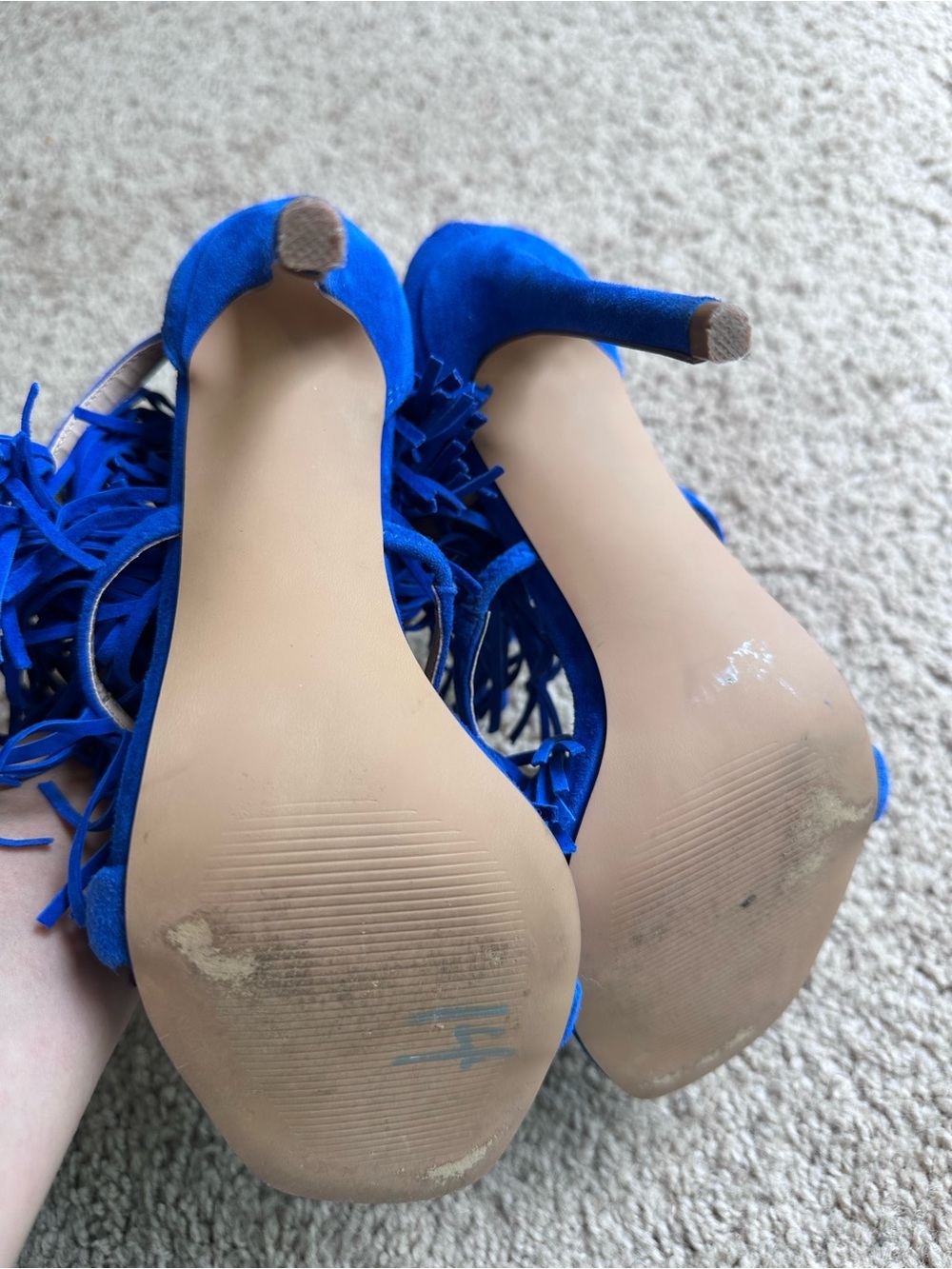 Steve Madden Electric Blue Fringe Suede Sandals - Picture 3 of 4